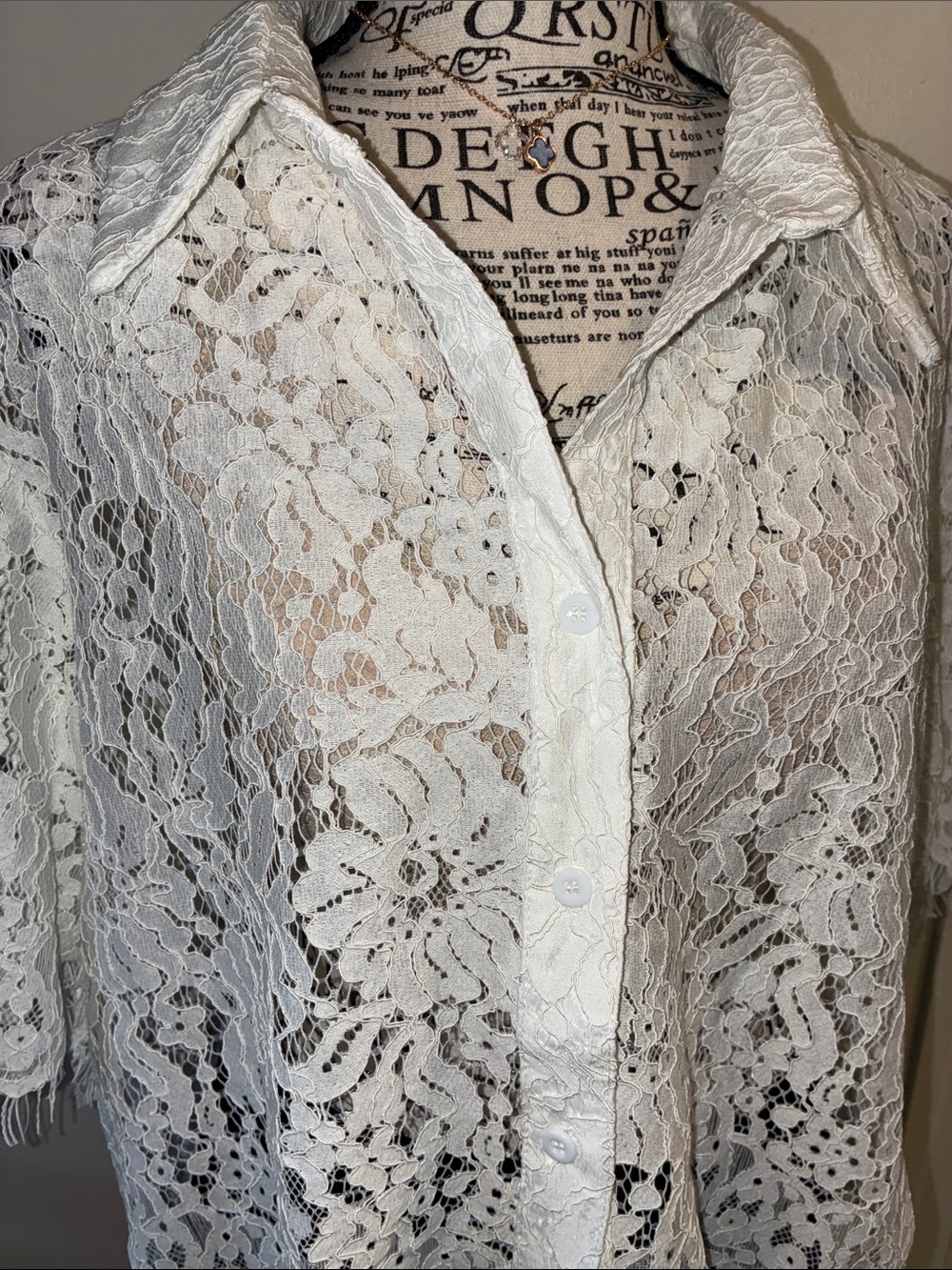 White Lace Button-Down Shirt - Women's Short Sleeve Boutique Brand:Sweet Generis - Picture 16 of 16